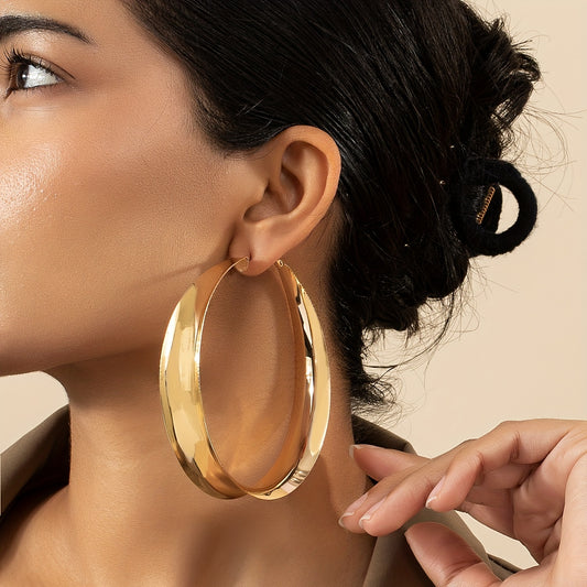 Gold Exaggerated Hoop Earrings 18K Plated Jewelry Female Gift