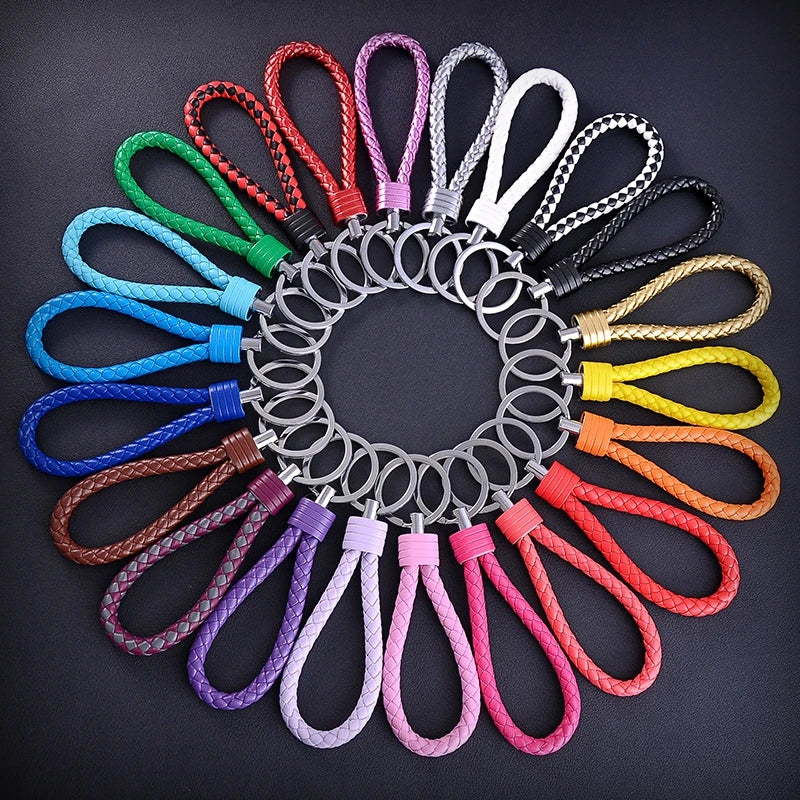 10pcs Hand-Woven Leather Keychain Wallet Men Women Key Chains