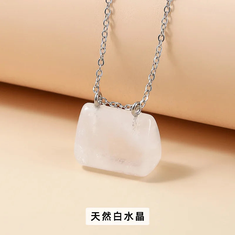 10pcs Natural Stone Mini Bag Pendant Healing Crystal Reiki Handbag Gemstone Neck