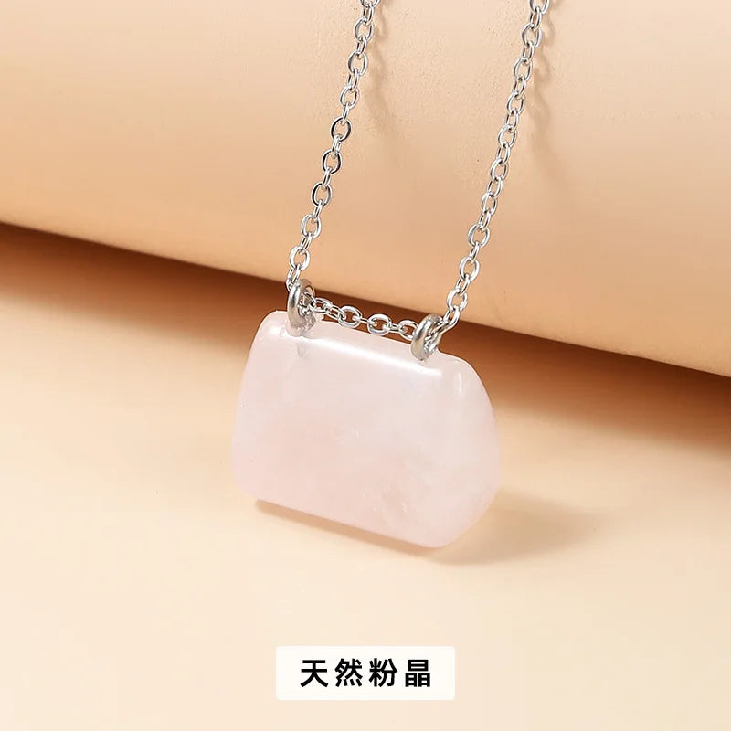 10pcs Natural Stone Mini Bag Pendant Healing Crystal Reiki Handbag Gemstone Neck