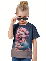 3D Mermaid Graphic Short Sleeve T shirt for Girls Boys