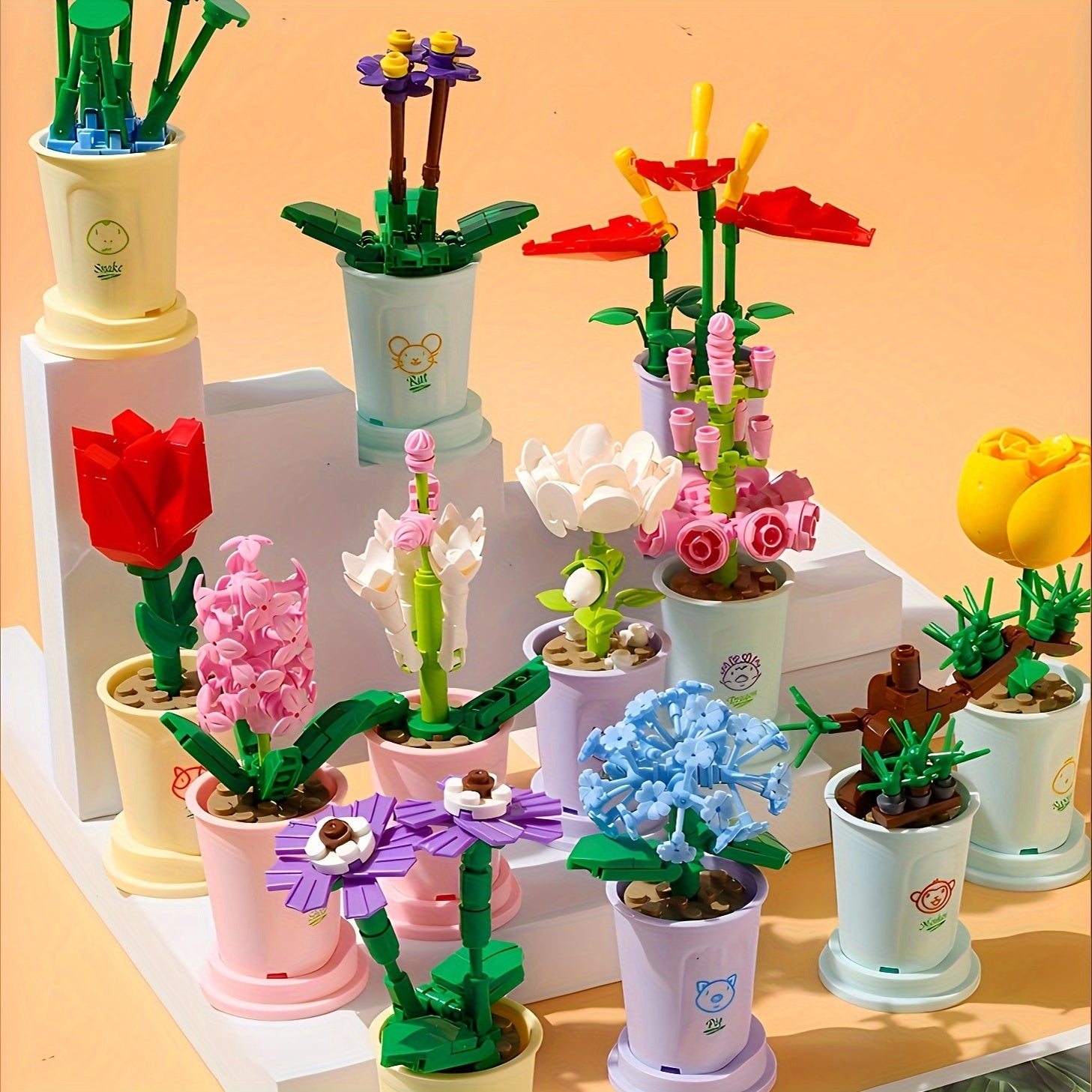 Office Building Block Flower Desktop Decoration Christmas Gift