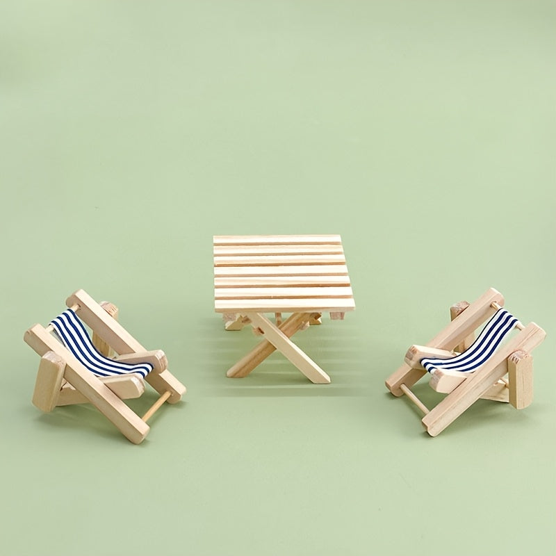 Deco Tent Wooden Table Chair Set BJD OB11 Maileg Dollhouse Play Accessories
