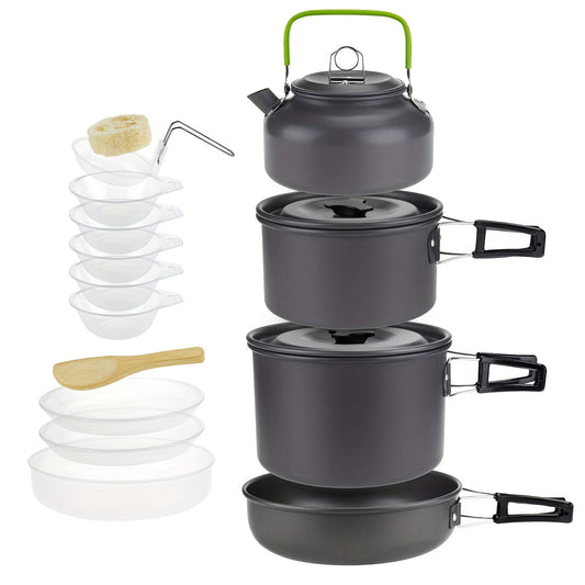 Portable Camping Pot Set for 4-5 People w/ Utensils & Tableware