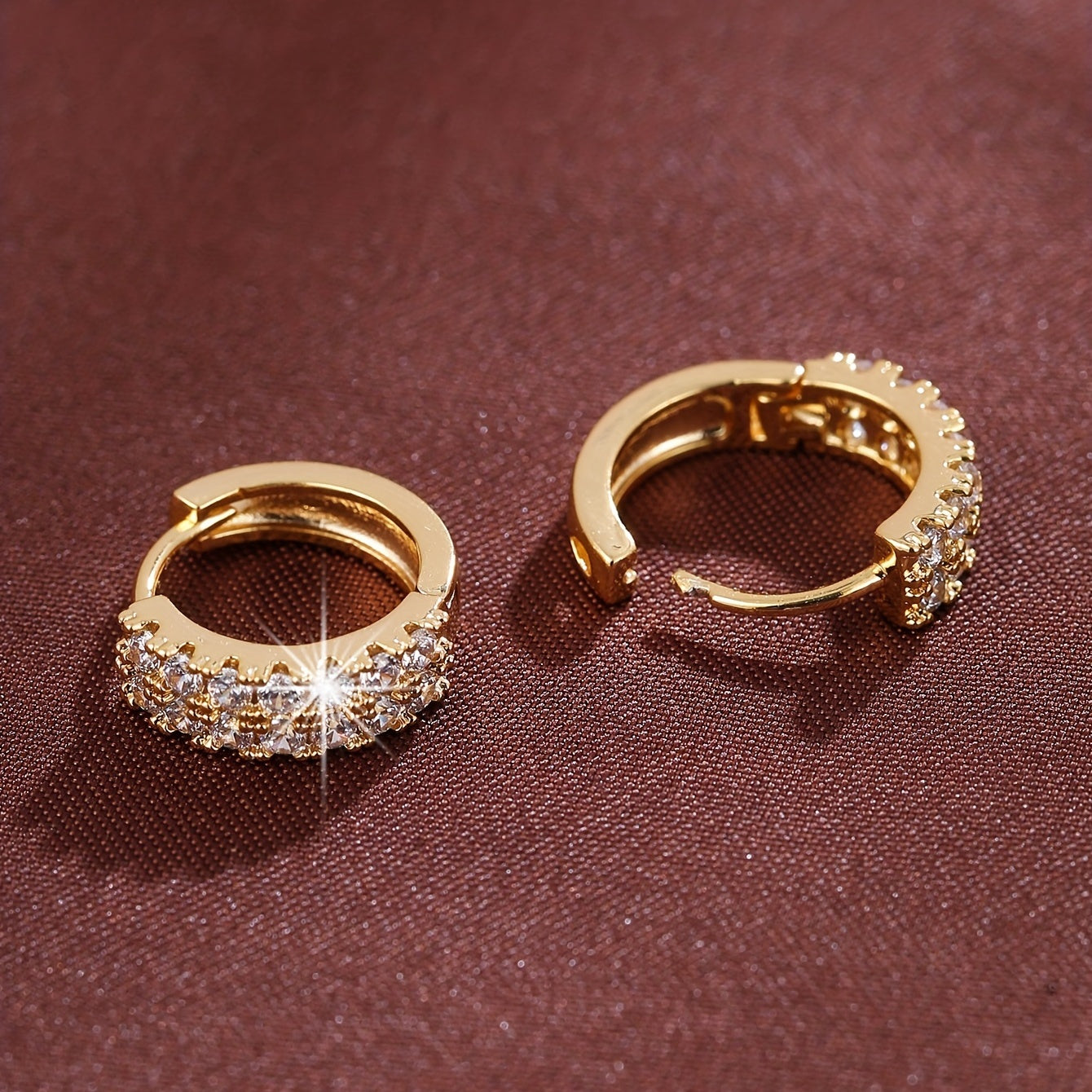 Zircon Decor Hoop Earrings Minimalist Style Copper 18K Plated