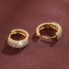 Zircon Decor Hoop Earrings Minimalist Style Copper 18K Plated