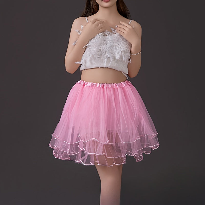 Adult Tutu Skirt 4 Layer Tulle Dance Skirt with Mesh Overlay