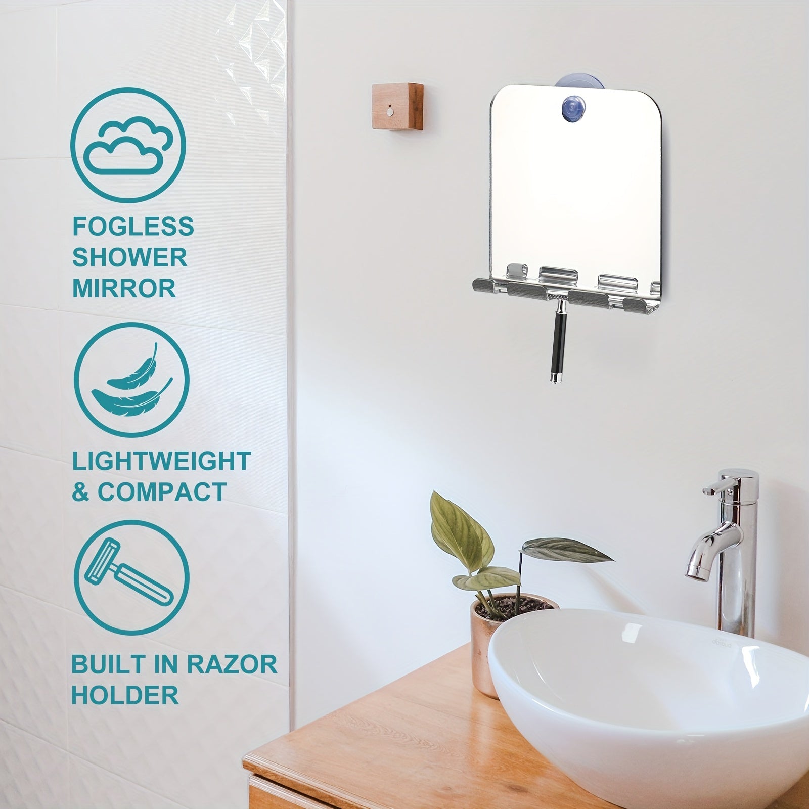Fogless Shower Mirror with Shaver Holder