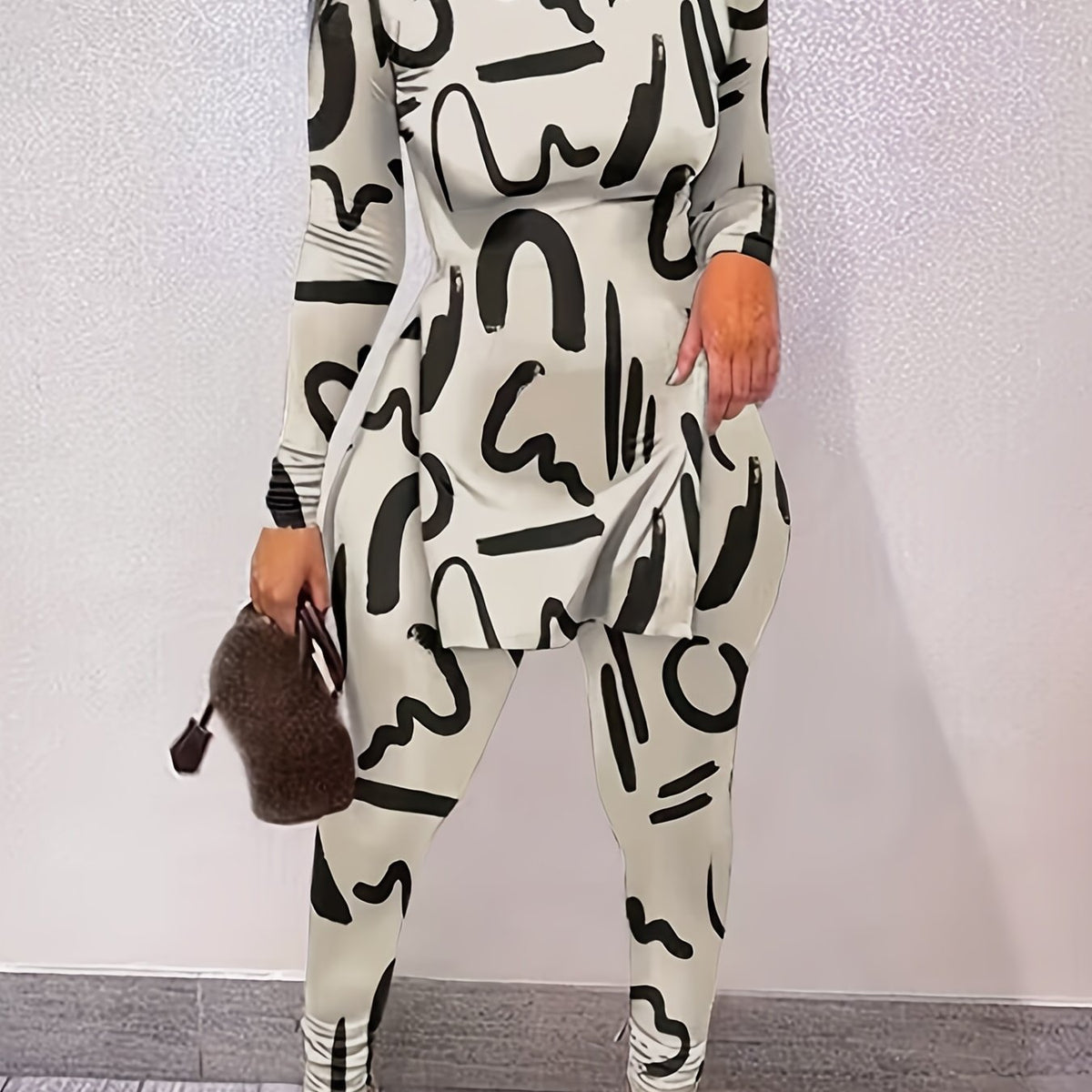 Abstract Print Two piece Set Off Shoulder Top & Pants