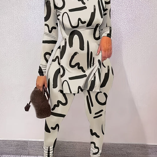 Abstract Print Two piece Set Off Shoulder Top & Pants