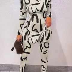 Abstract Print Two piece Set Off Shoulder Top & Pants