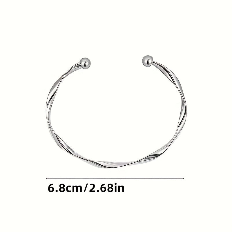 Golden Silver Wave Pattern Bracelet Twisted Cuff Bangle for Girls