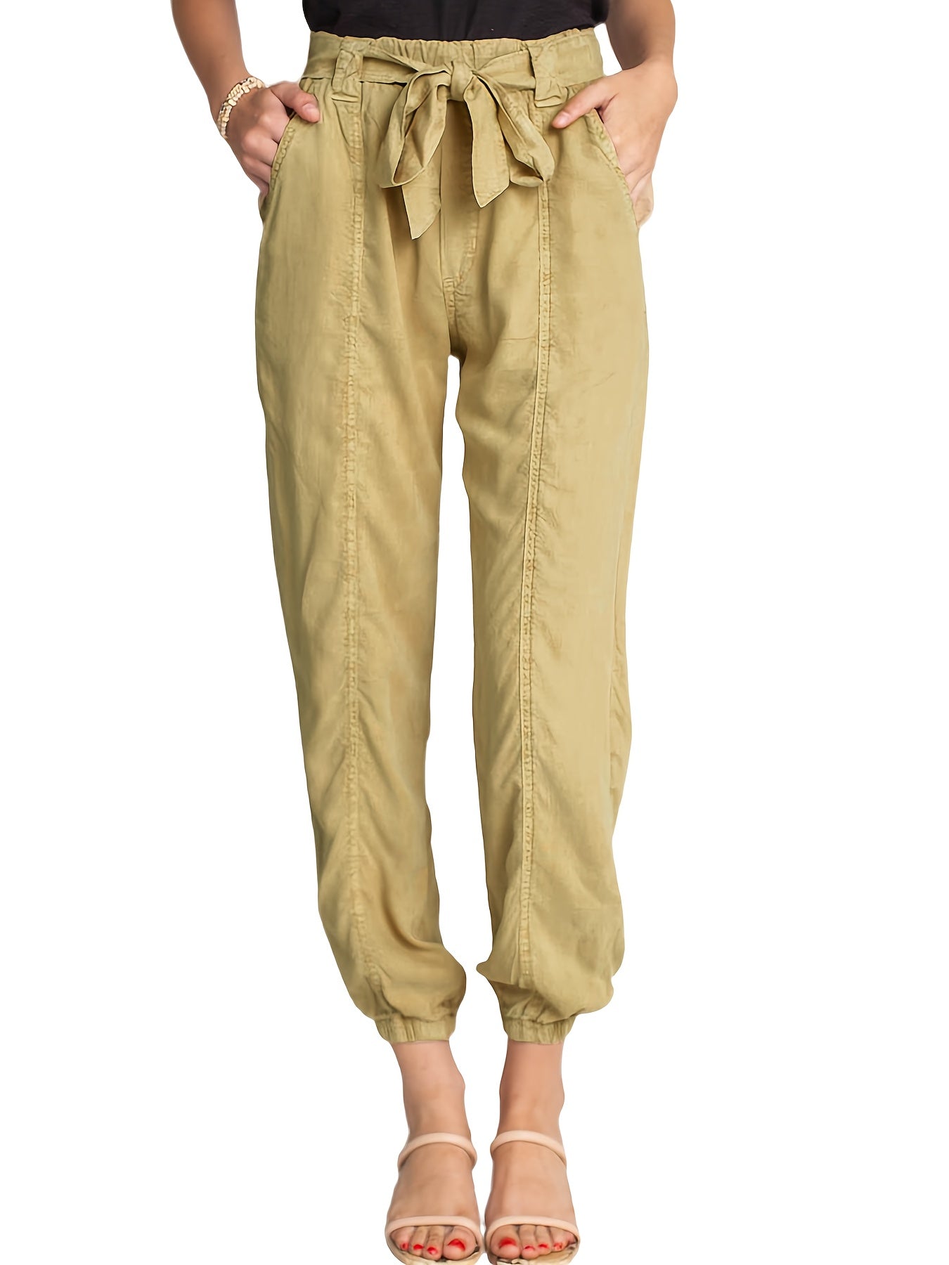 High Waist Strappy Jogger Pants With Pockets