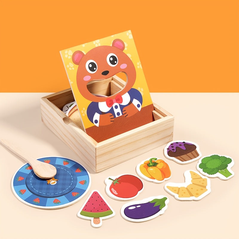 Adorable Bear Feeding Game Educational Wooden Toy for Youngsters
