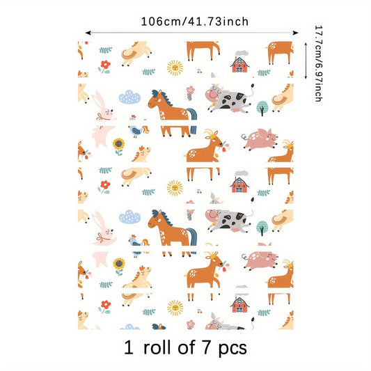 7pcs Cartoon Animal Pattern Zoo Stair Stickers Dinosaur Drawer Stickers