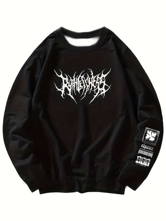 Lightning Print Men's Graphic Round Neck Sweatshirt Loose Pullover