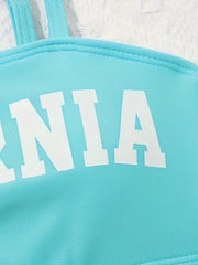 4pcs California Print Swimwear Set for Girls