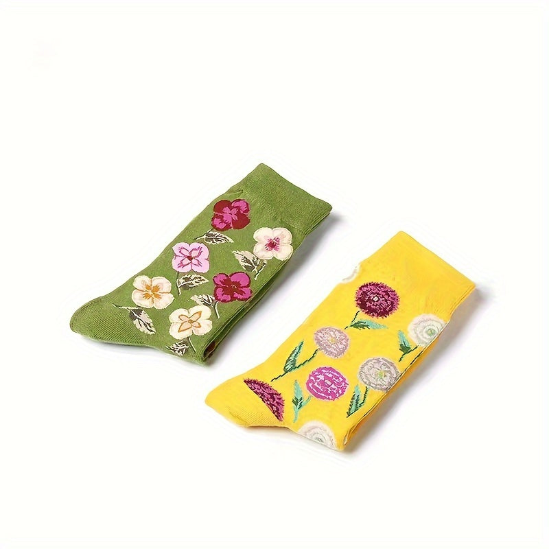 5 Pairs Floral Print Socks Breathable Women's Mid Tube Stockings