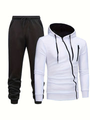 Men's Casual Zip Hoodie & Drawstring Sweatpants Set for Fall Winter