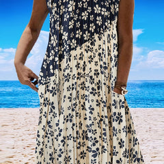  Colorblock Floral Tank Dress with Pockets