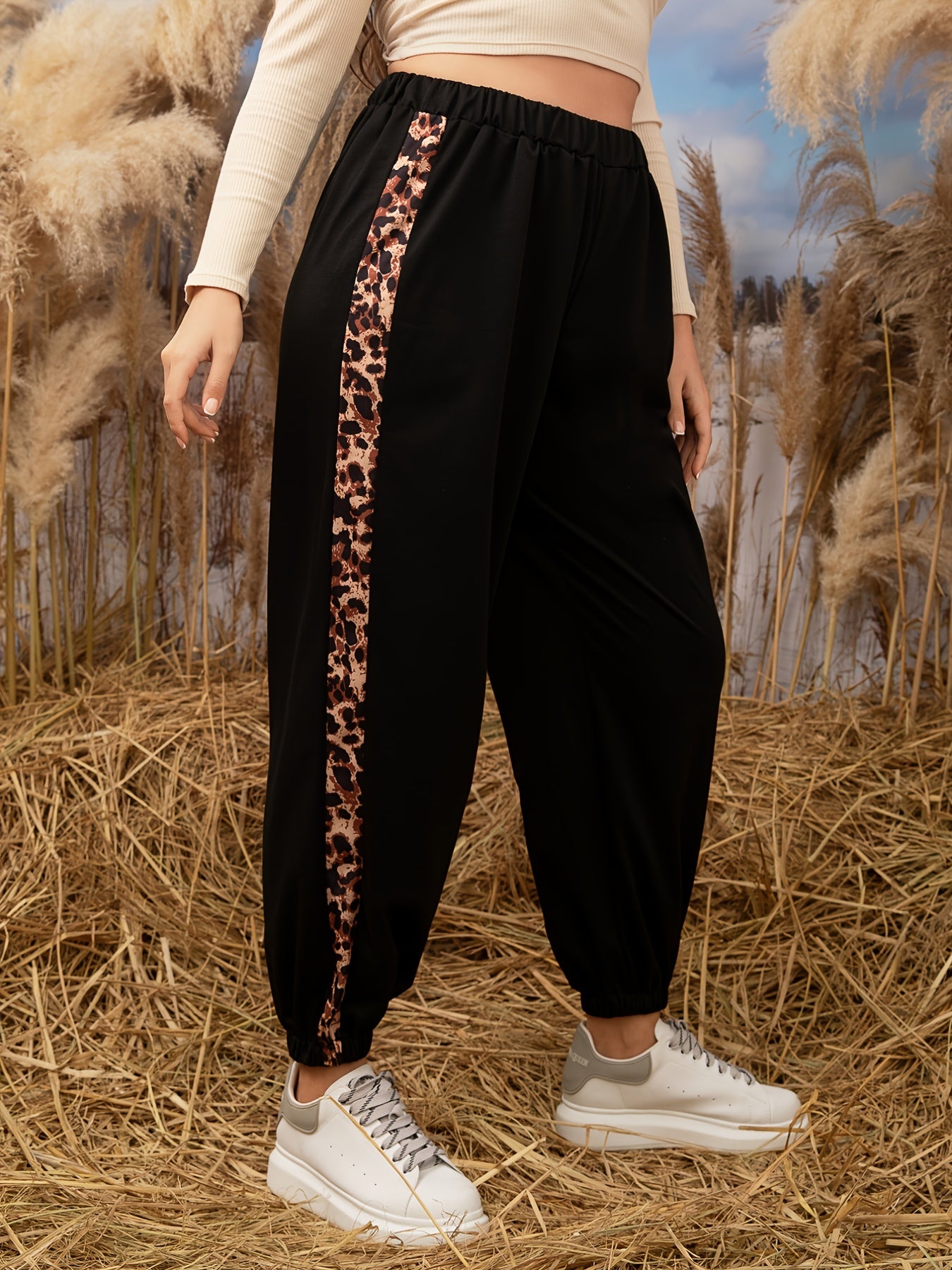  Casual Sweatpants Women's Plus Leopard Print Elastic Sports Pants