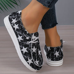 Women's Stars Pattern Flat Loafers Lace Up Lightweight Comfy Shoes