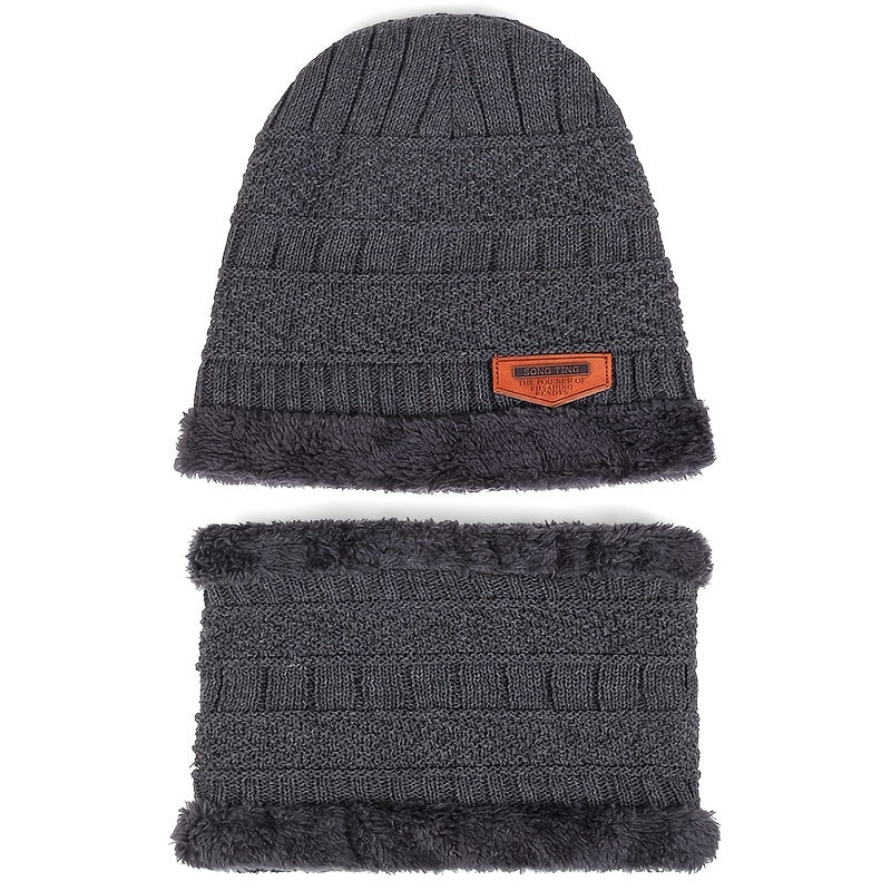 Men's Winter Triangle Knit Beanie Set