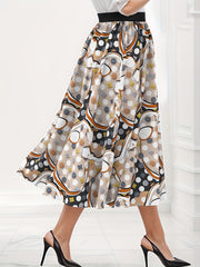  Polka Dot Print High Waist Skirt with Belt