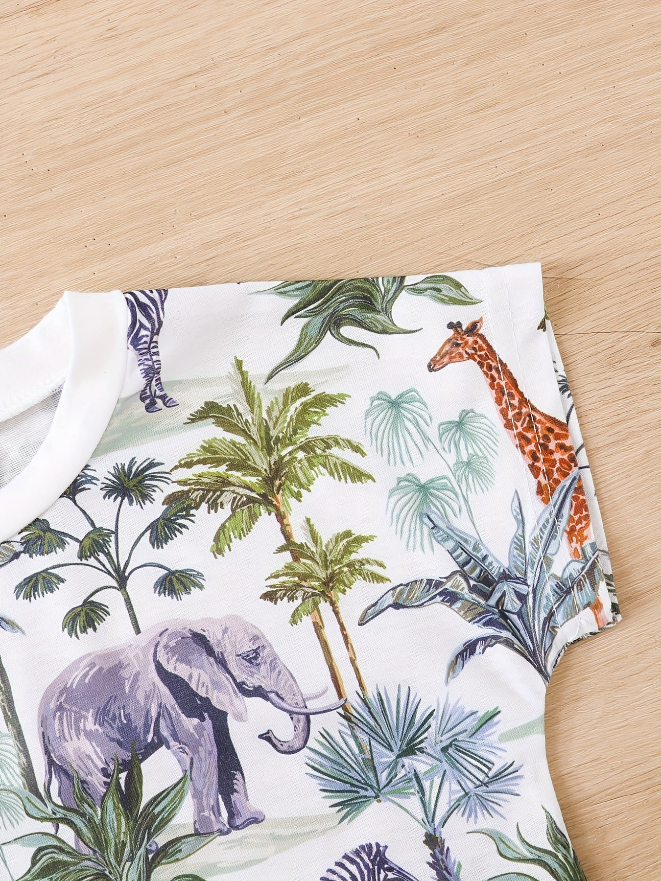 2pcs Baby Boys Animal Print Onesie & Shorts Set