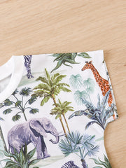 2pcs Baby Boys Animal Print Onesie & Shorts Set