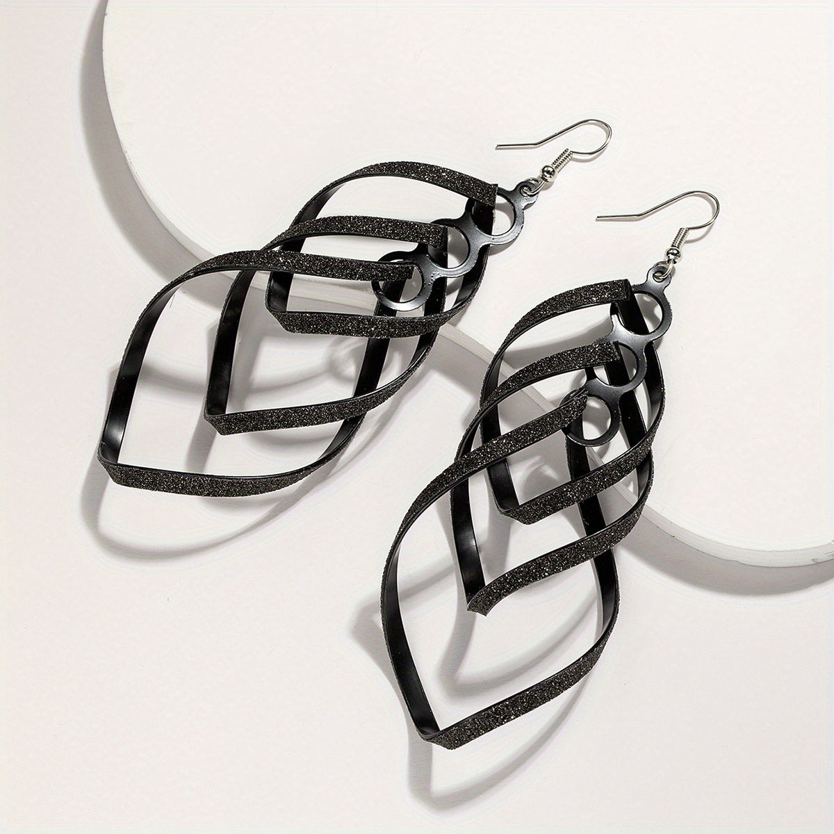 Metal Layered Swirling Geometric Earrings Long Pendant Hook Earrings