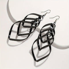 Metal Layered Swirling Geometric Earrings Long Pendant Hook Earrings