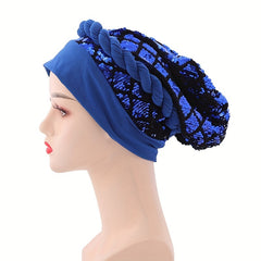 Sequin Braided Beanies Head Wrap Turban Chemo Hat Soft Headscarf