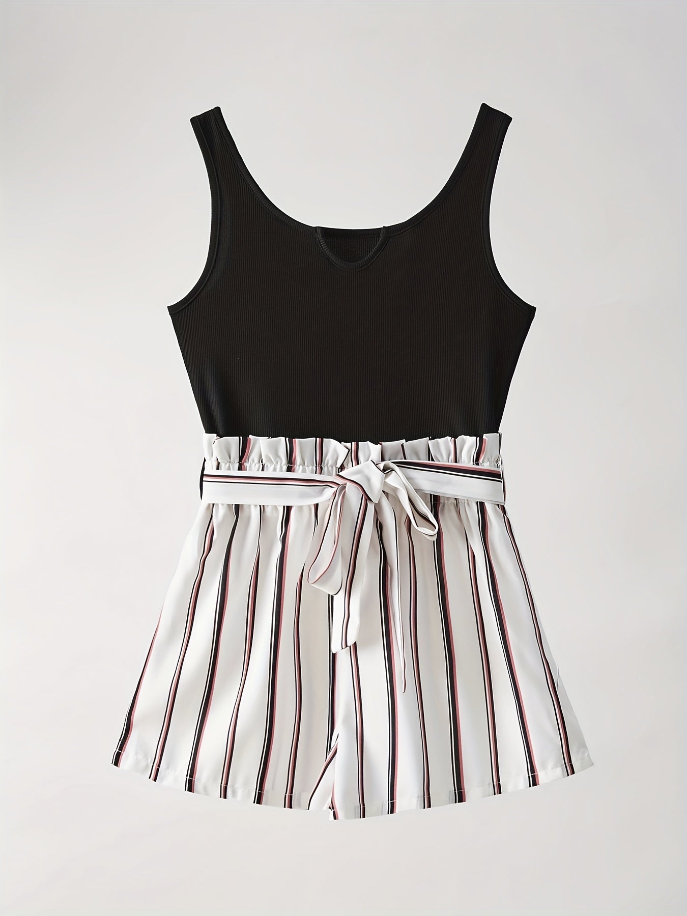 Striped Splicing Jumpsuit Casual Sleeveless Cami Short Length Jumpsuit