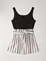 Striped Splicing Jumpsuit Casual Sleeveless Cami Short Length Jumpsuit