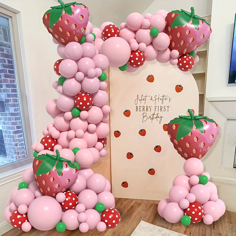 123pcs Strawberry Balloon Arch Kit for Baby Shower Birthday Party