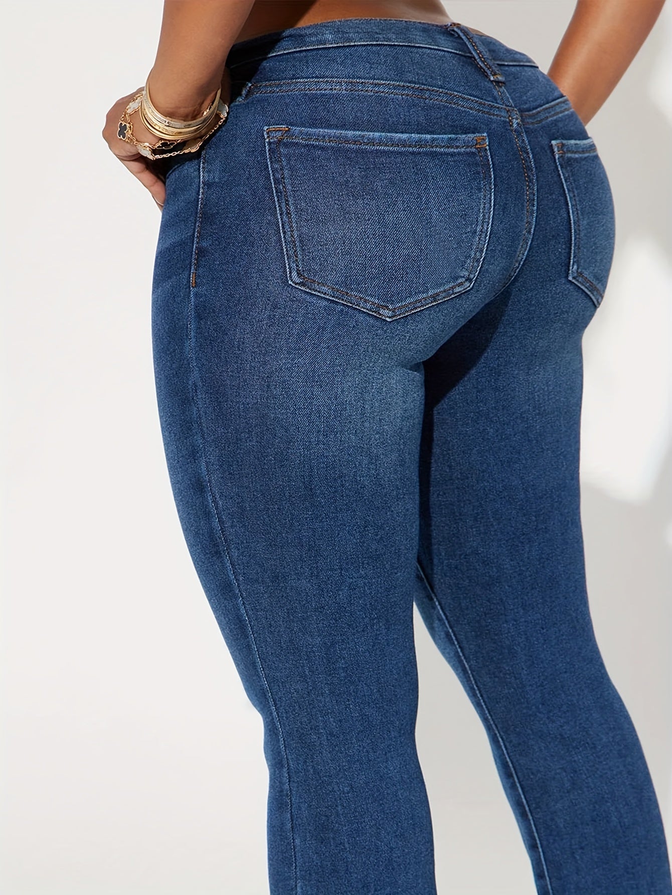  Women's Flared Leg Denim Pants Medium Stretch Slim Fit Jeans