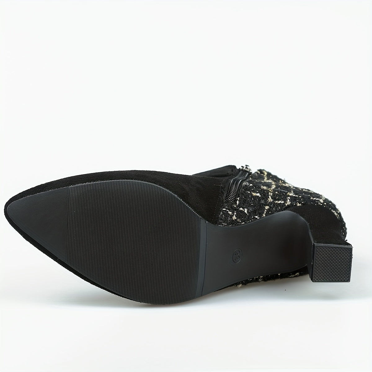 Women's Tweed High Heel Ankle Boots with Buckle Strap