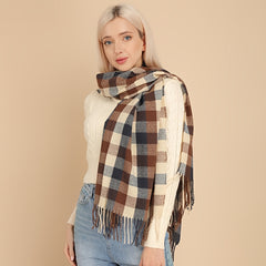 Women's Plaid Scarf Warm Shawl Long Tassel Scarf