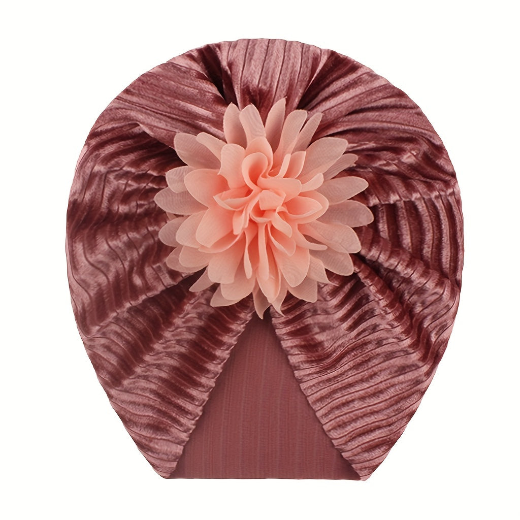 Velvet Chiffon Flower Baby Hat 0-3 Years All Seasons