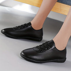 Women's Lace-Up Sneakers Faux Leather Low Top Walking Shoes