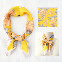 Flower Print Bandana Silk Square Scarf Satin Neckerchief Women Accessories