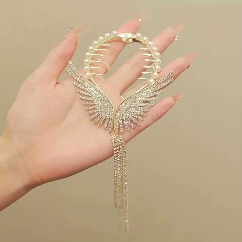 Angel Wings Tassel Rhinestone Hairpin For Women Girls Wedding