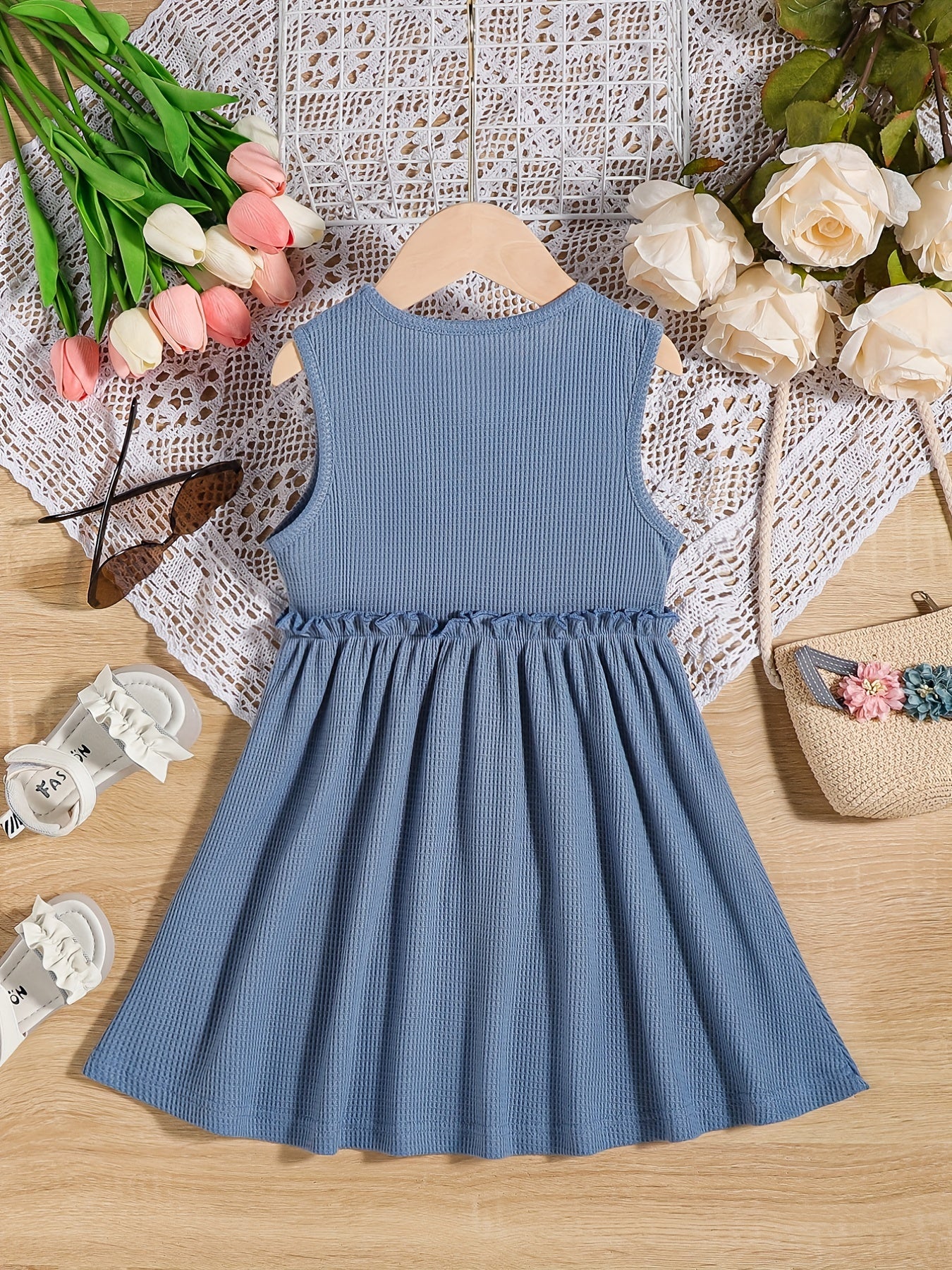 Girls' Solid Sleeveless Sundress Princess Dresses