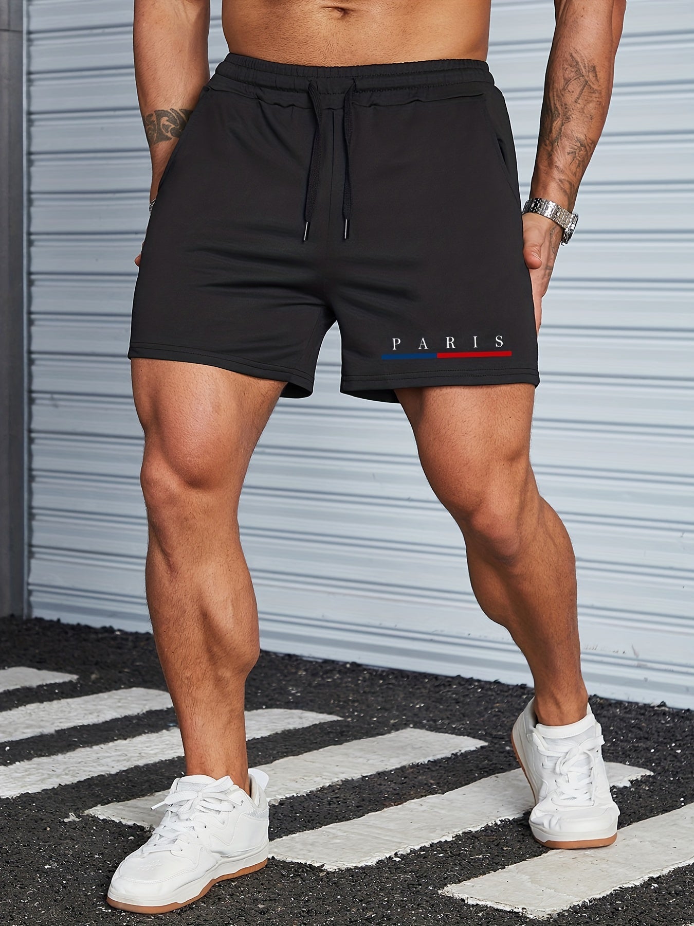 Men's PARIS Graphic Drawstring Stretch Shorts