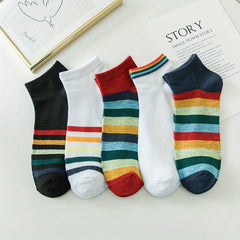 Rainbow Striped Women's Crew Short Socks Casual Comfy Stockings