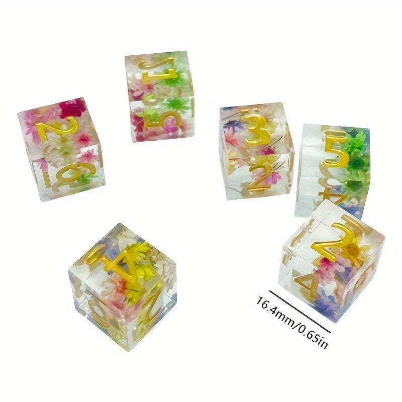 6pcs Resin Digital Dice Transparent Petal Dice For Board Game