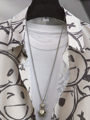Cartoon Face Print Men's Casual Short Sleeve Shirt