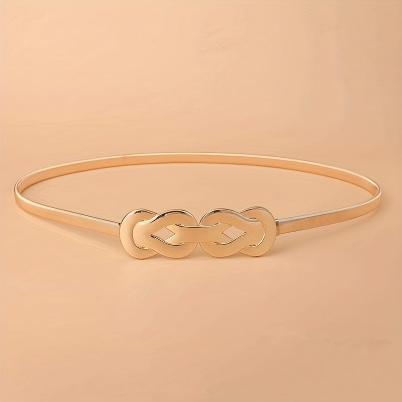 Geometric Knot Elastic Girdle Golden Silvery Dress Belt Metal Waistband Women