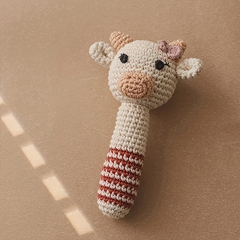 3D Crochet Rattle Knitted Calf Animal Doll with Bell Teething Toy